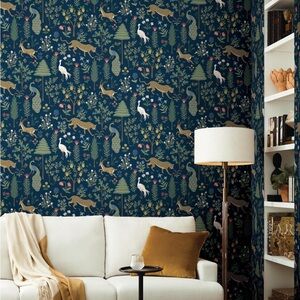 NWT Rifle Paper Company Peacock Wallpaper RP7304 Dark Blue 2 Rolls